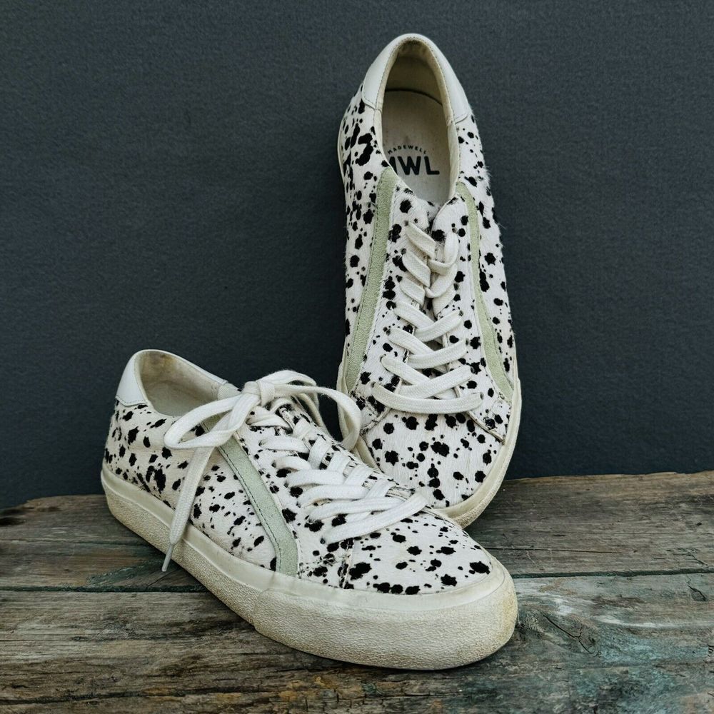 Madewell Sidewalk Sneakers 7.5 White & Black Animal Print Calf Fur Lace-up